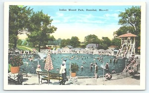 Tarjeta postal Indian Mound Park Hannibal Missouri piscina - Imagen 1 de 3