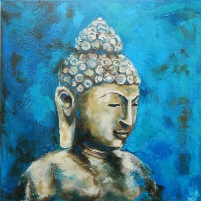 Pintura de Buda Zen Arte Original 12" por 12" Budismo Arte de Pared Meditación Obra de Arte Foto 1 de 4