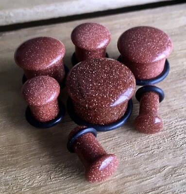 PAIR Single Flare Gold Sandstone Stone Plugs Gauge Earlets Body Jewelry - Image 1 of 4