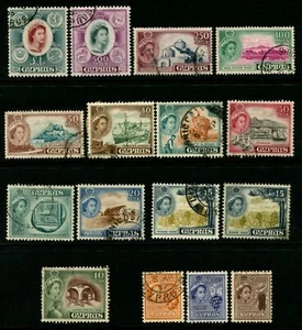 CYPRUS - 1955 QEII Set to £1 'BROWN-LAKE & SLATE' VFU SG173-187 Cv £75 [B0901] - Bild 1 von 1