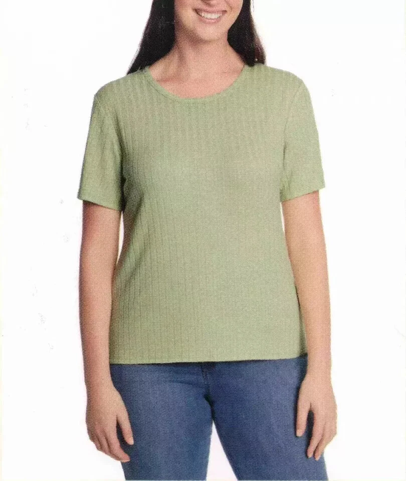 Vintage X America Women's Slub Ribbed Green Tee Crew Neck Large