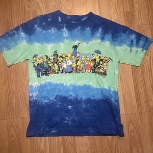 The Simpsons Liquid Blue Tie Dye T-Shirt Adult Size Small FullCast Matt Groening - Picture 1 of 10