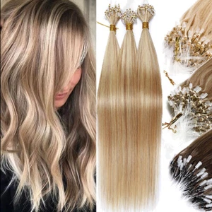 200S THICK Micro Loop Human Hair Extensions Invisible Micro Beads Ring Hair Long - Picture 1 of 28
