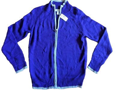 全新带标签全新女式 DressBARN 紫色和灰色拉链开衫毛衣,尺寸 M — 第 1/4 张图片