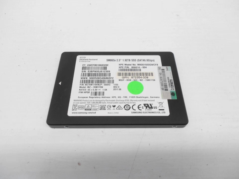 HP HPE 1.92TB SSD SATA 2.5 Server Laptop Desktop PC Hard Drive MK001920GWCFB 2TB - Image 1 of 1