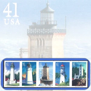 2007  PACIFIC LIGHTHOUSES Strip of 5 MINT Stamps in random order #4146-4150a - Picture 1 of 2