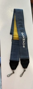 Vintage Olympus Camera Strap Blue & Yellow Canvas with Metal Clips Rare- New - Picture 1 of 4