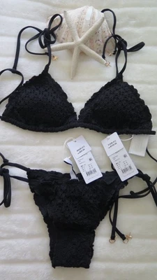 NEW Seafolly 10 Daydreamer Slide Tri & 10 Daydreamer Tie Side Brazilian Black - Image 1 of 4