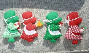 Vintage Christmas Holly Hobbie Style Small Quilted Prim Decor 4 Red Green EVC - Picture 1 of 2