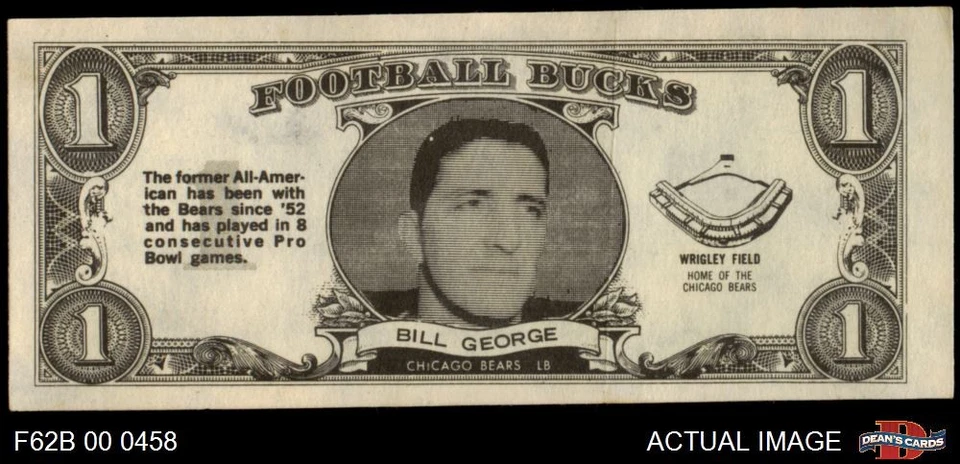 1962 Topps Football Bucks #32 Bill George Bears HOF Wake Forest 6 - EX/MT - Image 1 of 1
