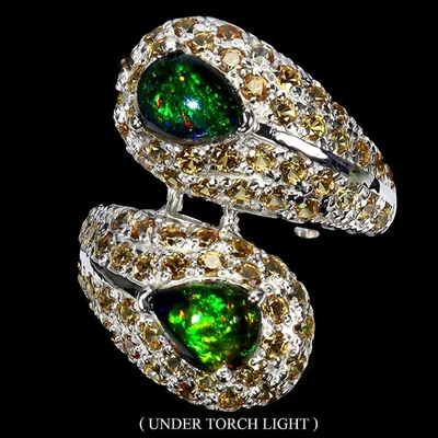 925 Sterling Silver Ring Pear Black Opal Sapphire Natural Gemstone Jewelry Size  - Image 1 of 4