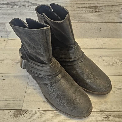 Crown Vintage Botas Mujer 7 M Negro Bailey Botines Imitación Cuero Hebilla Foto 1 de 4