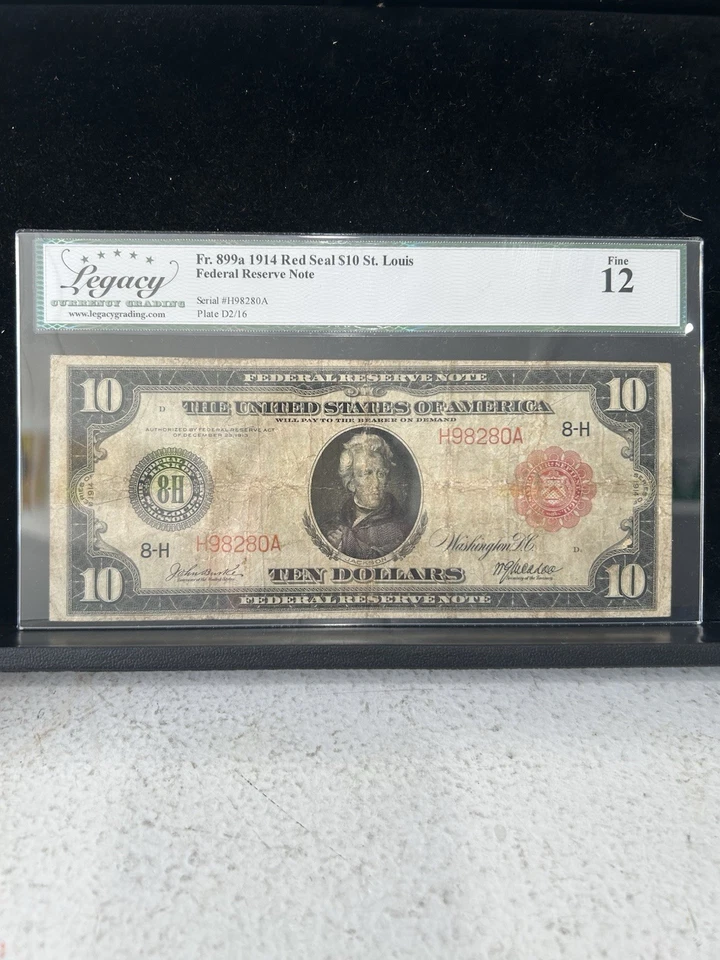 SASA 1914 FRN $10 Red Seal St Louis Fr.899 Legacy F12 - Image 1 of 2