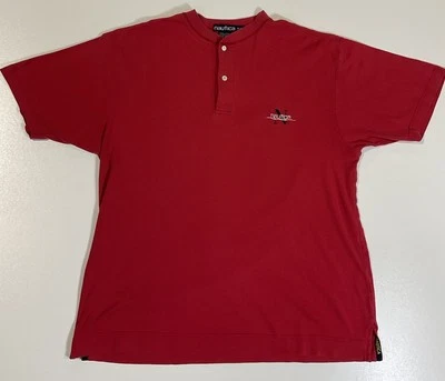 Camiseta Vintage Nautica Henley Talla L Roja Bordada Hip Hop Playa Años 90 Foto 1 de 4