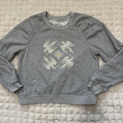 ANTHROPOLOGIE Jason Yun Medium Doves Sweatshirt Gray Graphic Pullover - Image 1 of 4