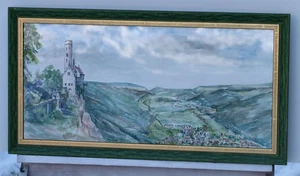 Acuarela Lichtenstein Castle View firmada por Otto Keibach 1997 - Imagen 1 de 3