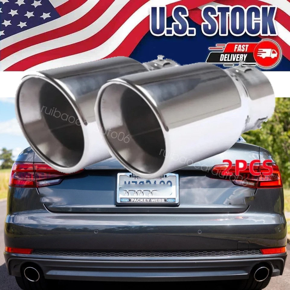 Pairs Exhaust Pipes Car Rear Throat Muffler 38-76mm For 2017 Audi A4 2.0 Quattro - Image 1 of 4