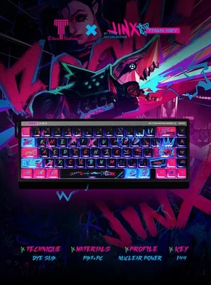 LOL Arcane Jinx Keycaps PBT 130/144 Keys Cherry MX Side-Lit Gift For RGB Keypads - Image 1 of 4
