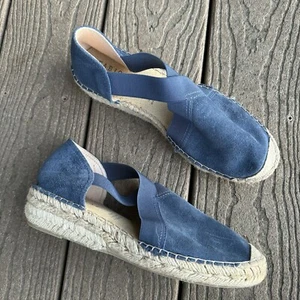 Fabiolas Blue Suede Wedge Espadrille Sandals 39 US 8.5 Closed Toe Cross Strap - Picture 1 of 9