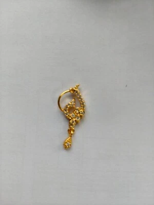Marathi Nose Ring Indian Piercing Nath Fashion Jewelry Gold Plated Hoop Crystal - Image 1 of 4