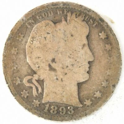 1893  Barber Quarter Dollar US 90% Silver Coin San Francisco Mint United States  - Image 1 of 2