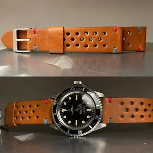 20 mm Artisan Veg Tanned Brown Leather Watch Strap With Gmt Stitches - Imagen 1 de 4