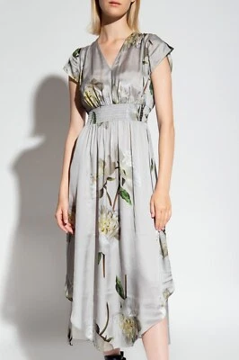 Vestido midi All Saints Leila Cordelia manga corta talla 4 gris suave floral Foto 1 de 4