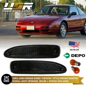 Crystal Smoke Tint Bumper Signal Lights For 1991-1994 Nissan 240SX / 180SX / S13 - Picture 1 of 12