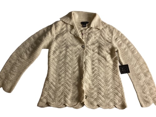 OFF WHITE NWT Mercer & Madison Cardigan Sweater Crystal Button Off White Crochet Wool XL