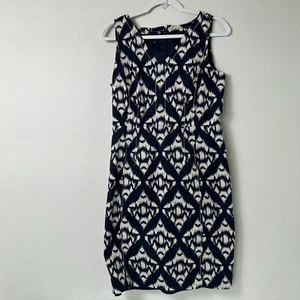 Talbots Shift Dress Size 8 Navy Blue Geometric Print Sleeveless V Neck Stretch - Picture 1 of 12