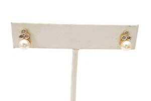 14k Yellow Gold Pearl Diamond Earrings A9 - Picture 1 of 8