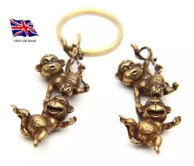 Solid Brass Monkey Figurines Keychain Keyring - Image 1 of 3