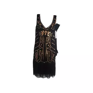 Babeyono Fashion Classic Women's Dress Black With Gold Trim - Picture 1 of 8