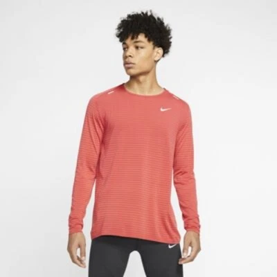 Nike TechKnit Mens Long Sleeve Running Top Red Size S Small Athletic CJ5346 - Image 1 of 4