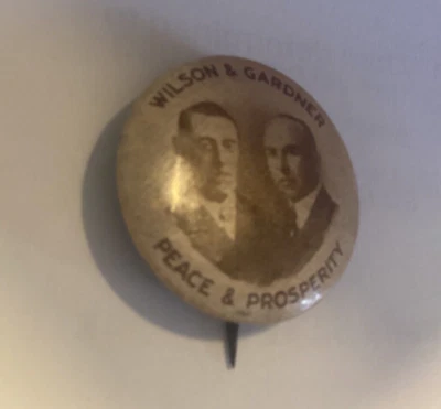 Woodrow Wilson & Gardner Mo Gobernador Campaña Jugate Pinback Botón WIL-91 1916 Foto 1 de 4