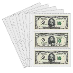 50 Sheets 3 Pockets Currency Pages for Paper Money Collection Banknote - Picture 1 of 8