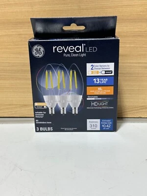 GE 3pk 3.5 Watts Color Select Warm White or Reveal Candelabra Base Reveal LED De - Image 1 of 4