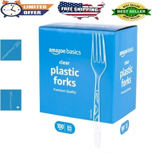 100 Count Premium Clear Plastic Forks - Stylish Disposable Utensils for Parties - Picture 1 of 7