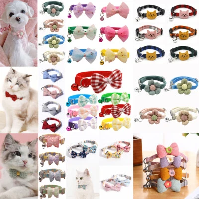 Small Dog Cat Collar Buckle Bell Bow Tie Puppy Kitten Pet Necklace Adjustable↔ - Image 1 of 4