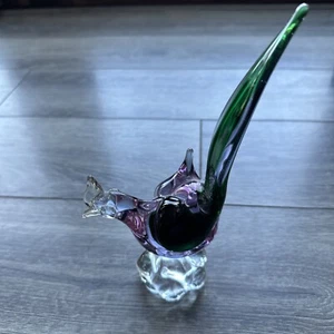 Vintage Murano Hand Blown Art Glass Green Roadrunner Pheasant Figurine - Picture 1 of 9