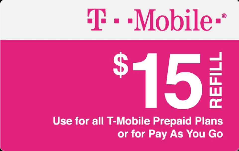 T-Mobile  Prepaid $15 Refill Top-Up Prepaid Card , AIR TIME  PIN / RECHARGE  - Image 1 of 1