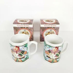 Tazas de cerámica Victorian Rabbits 8 oz par con cajas originales Navidad  - Imagen 1 de 6