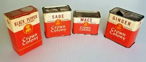 Vintage Crown Colony Spice Tins and Pepper Box w Contents - Picture 1 of 5