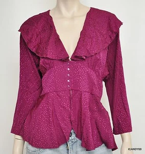 Nwt $325 Catherine Malandrino Silk Pleated Peplum Blouse Top Shirt ~Fuschia *10 - Picture 1 of 6