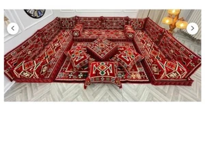 Authentic Red U Shaped Arabic Sofa Living Room Floor Seating Set - Picture 1 of 7