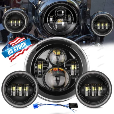 7" inch Led Headlight + 4.5" Fog Lights For Yamaha V-Star XVS 650 950 1100 1300 - Image 1 of 4
