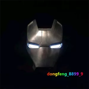 Iron Man MK42 Metal Face Mask w/Base Full Face LED Eye Lamp Cosplay Prop Collect - Picture 1 of 16