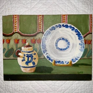 VINTAGE 80s still life PAINTING signed original hand painted home decor art - Picture 1 of 9