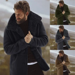 Men's Winter Thick Overcoat Fleece Fur Liner Parka Warmer Outwear Coat Jacket - Picture 1 of 10