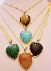 A Variety of Beautiful Natural Agate Stone Heart Shaped Pendant/Necklace - Picture 1 of 15